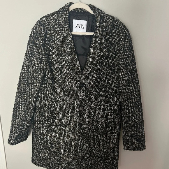 Zara Black/Brown Boucle Oversized Button Front Coat Size Medium - Picture 1 of 9